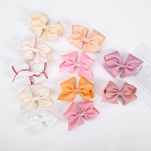 Children Scalloped Grosgrain Ribbon Bow Hair Clip Handmade Polyester Bow Barrette For Girls Sweet Hair Accessories Gift