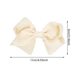 Cream 11cm rainbow ribbed bow hair clip with scalloped edges for girls' hairstyles