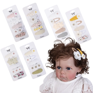 Pastoral Style Floral Hair Clip Set For Toddler Girls Embroidered Daisy Flower Lace Bow Fabric BB Clips Hair Accessories Gift