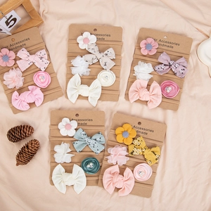 5-piece set of chiffon flower and bow baby headbands with soft elastic nylon bands