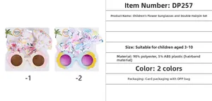 Coffret lunettes de soleil fleurs et pinces à nœud pour bébé sur carton blanc