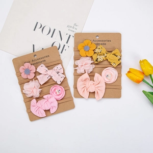 5-piece baby headband set with chiffon flowers and bows on high-elastic nylon bands