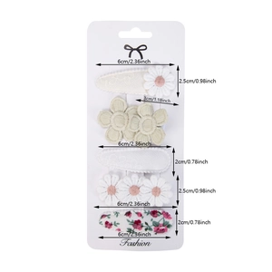 5-piece set of floral embroidered daisy hair clips with green knit flower for girls