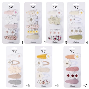 Set of 5 floral BB hair clips for girls featuring daisies and lace in various colors
