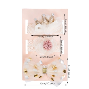 3-piece baby girl headbands set with lace flowers, glitter crown and mesh bow accents