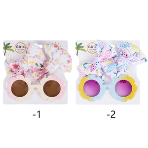 Ensemble lunettes de soleil fleurs et bandeau à nœud pour enfants aux motifs colorés