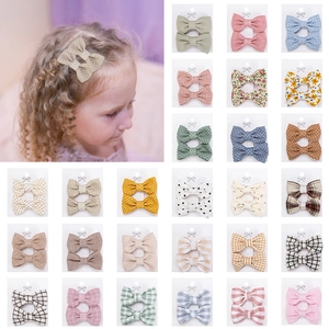 Cotton Fabric Floral Gingham Polka Dot Bowknot Hair Clips For Kids Girls Cute Sweet Handmade Hair Accessories