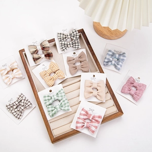 Floral cotton bow hair clips set for girls in various colorful plaid patterns