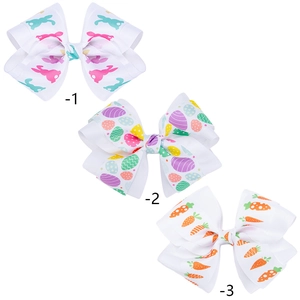 Lot de 3 barrettes à cheveux de Pâques avec motifs lapins, œufs et carottes imprimés