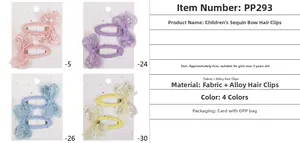 Detailed size and material specs for children's fabric sequin butterfly hair clips