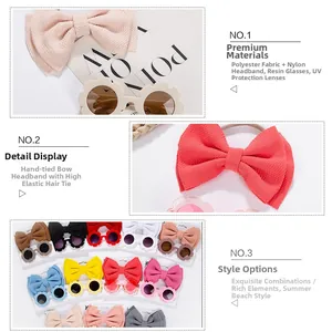 Close-up of baby floral sunglasses and high-elastic polyester bow headband set
