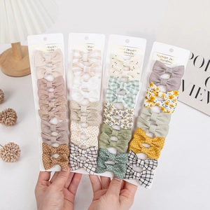 Barrettes à Cheveux Nœud en Tissu pour Enfants Coton Imprimé Floral Grille Pois pour Bébé Fille Accessoires Cheveux