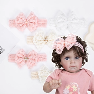 Fascia per Capelli per Neonata con Fiocco in Pizzo Fascia Elastica in Cotone Con Perla Artificial Sintetica Strass Accessori per Capelli Principessa