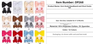 Detailed set of baby bow headbands and socks in 12 colors with soft corn grain texture