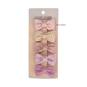 Set of 5 handmade cotton fabric bow hair clips for girls in various pastel colors