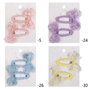 Cute sequined heart hair clips for girls in pink purple blue and yellow colors set