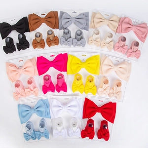 Baby Girls Headband And Socks With Large Bow Decoration Polyester Waffle Texture Daily Wear For Infant Cartoon Gift