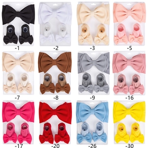 Baby bow headband and socks 3-piece set with waffle knit texture in 12 colors