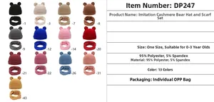 Detail view of baby bear hat and scarf sets in thirteen vibrant knitted colors