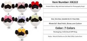 Detail of 7 colors cotton bow headbands with brown hair bun wigs for babies aged 0-3 years