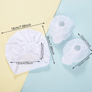 Baby cotton hat and lace socks set with large bow detail and elegant mesh frills