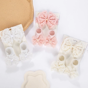 Bandeau Et Chaussettes En Dentelle Pour Bébé Fille Respirant Évidé Floral Accessoires Cheveux Nouveau-Né Cadeau
