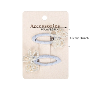 Sweet light blue ribbon hair clips set with hollow pearl bow decoration on display card