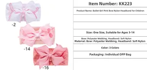 Three-color set of baby nylon headbands with polyester bows in white and pink shades