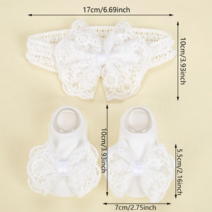 Ensemble trois pièces pour bébé avec bandeau en dentelle élastique et chaussettes