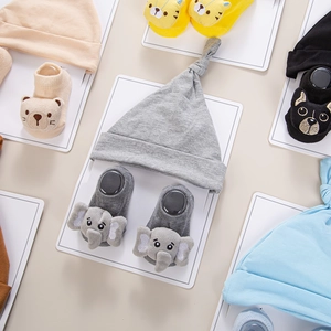 Knitted baby turban hats and animal socks set in assorted colors for newborns