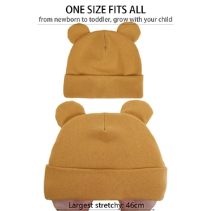 Detail showing the ginger baby bear beanie with a maximum stretch circumference of 46cm