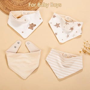 Détails de quatre bavoirs bandana pour bébé en coton doux avec boutons-pression réglables