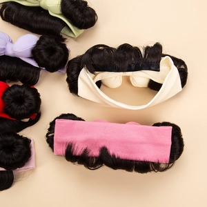 Set of newborn baby headbands with colorful cotton bows and cute wig hair decorations