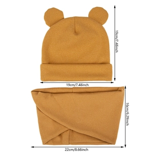 Ginger baby knitted bear hat and scarf set with soft ear details and size dimensions