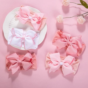 Baby Girls Big Bow Headband Soft Elastic Wide Nylon Hair Band Scalloped Edge Grosgrain Ribbon Headwear Newborn Toddler