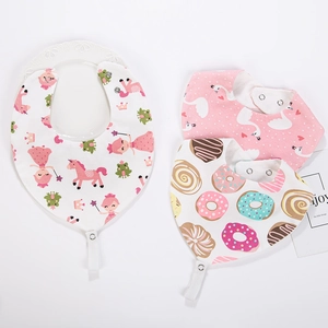 Soft cotton baby bib set with colorful cartoon prints and adjustable snap buttons