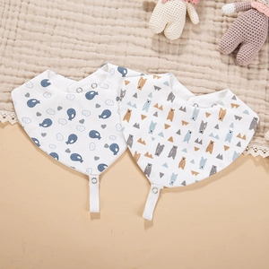 Soft cotton baby bibs set featuring whale and bear prints with snap button closure
