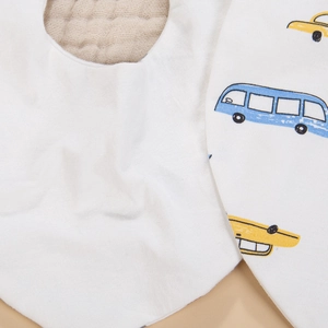 Soft cotton baby bib with cartoon bus pattern and five-layer gauze texture
