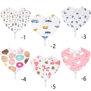 Baby cotton bandana bibs set with cartoon prints, snap buttons and teether strap