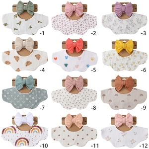 12-piece baby bib and headband set made of pure cotton muslin gauze with floral patterns