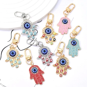 Vintage Hamsa Hand Evil Eye Keychain For Women Men Alloy Enamel Rhinestone Protection Amulet Bag Pendant Charm Fashion Jewelry