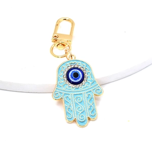Vintage Hamsa hand keychain with colorful Evil Eye pendant and sparkling rhinestones