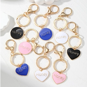 Honey Letter Heart Keychain Sweet Enamel Drip Oil Round Heart Shape Bag Pendant For Women Gold Alloy Keyring Romantic Gift