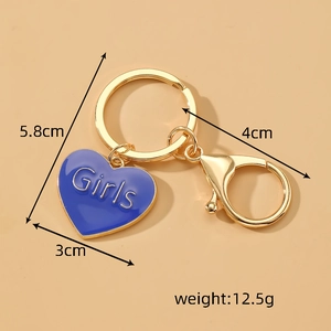 Blue heart pendant keychain with Girls letter logo in gold alloy finish and lobster clasp