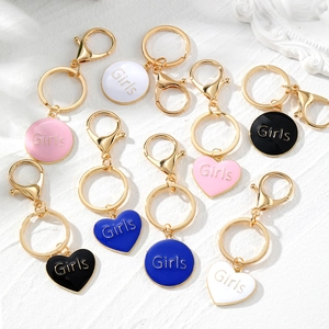 Fashion Alloy Enamel Heart Round Keychain With Girls Letters Gold Plated Drip Oil Bag Charm Ornament For Women Girls Jewelry