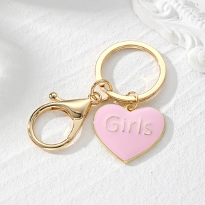 Pink heart enamel keychain with Girls lettering on a golden lobster clasp ring