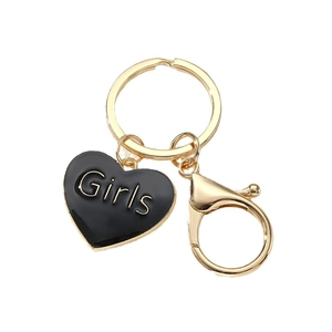 Golden keychain with black heart pendant featuring Girls letter design for bags