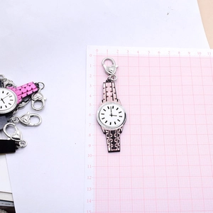 Creative mirror acrylic watch pendant keychain with heart lobster clasp and pink grid background