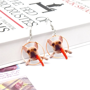 Simpatici Orecchini a Gancio in Acrilico con Bulldog Francese Ciondolo Geometrico Rotondo Orecchini Pendenti Animali Gioielli Donna