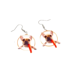 Orecchini a cerchio in acrilico Bulldog Francese con pendenti geometrici per animali